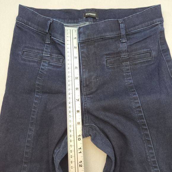Express Jeans Womens 6 Blue 70s Flare Mid Rise Dark Wash Stretch Denim - Picture 8 of 12